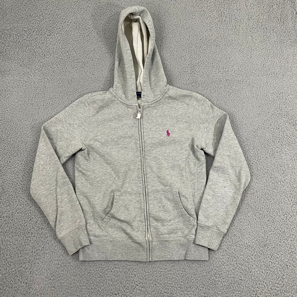 Ralph Lauren Sport Hoodie Women M Gray Pink Pony Full Zip